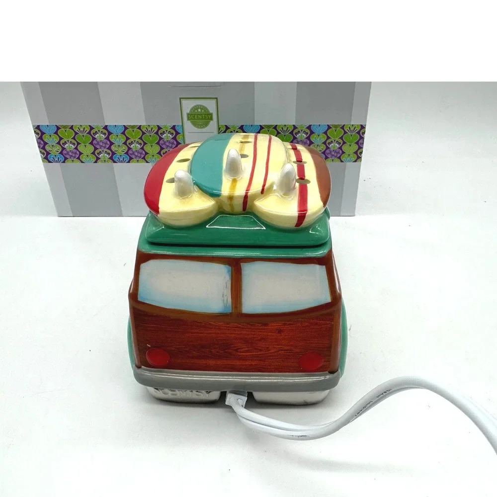 Retired Scentsy Wax Warmer Coastal Cruiser Green Woody Wagon Surfboards 47798